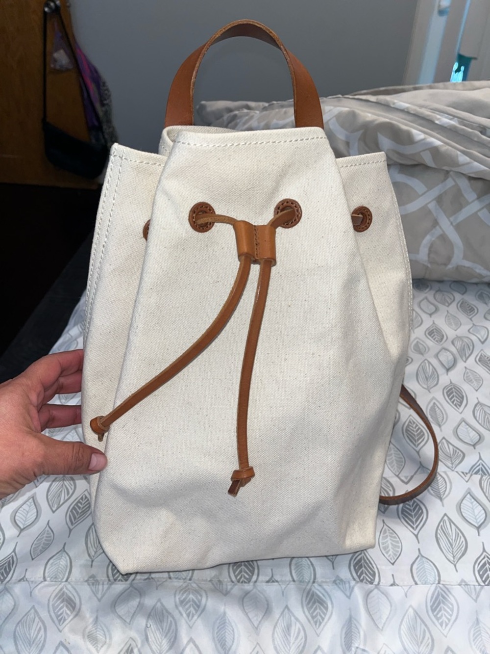 Madewell The Canvas Somerset Backpack.  Tan leather details. - Picture 6 of 11